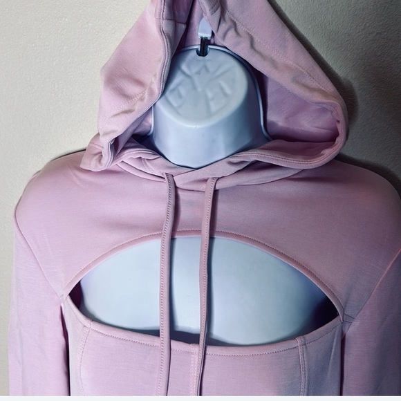 Mono b Cut Out Hoodie Size Large Cool Pink Long Sleeve Adjustable Self Ties - Picture 6 of 9